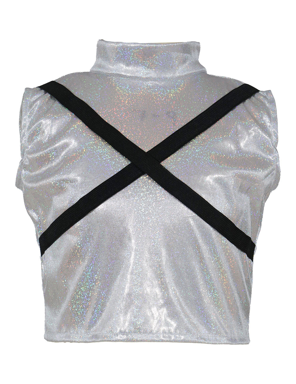 Haut iridescent à bretelles croisées du déguisement Kpop star iridescent fille