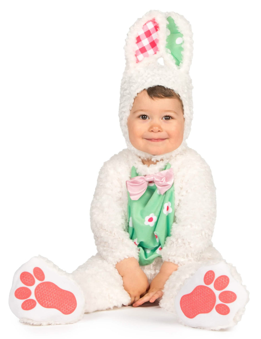 Disfraz de conejo para bebé blanco y verde con mariposa rosa