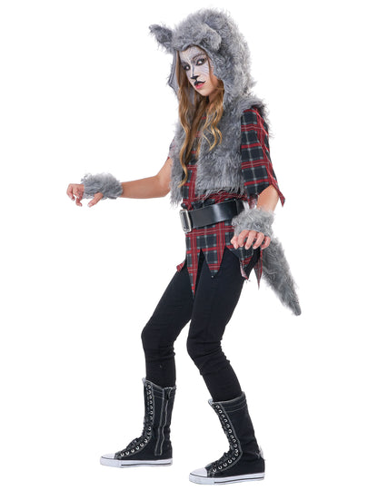 Vue de profil du déguisement loup garou luxe pour fille