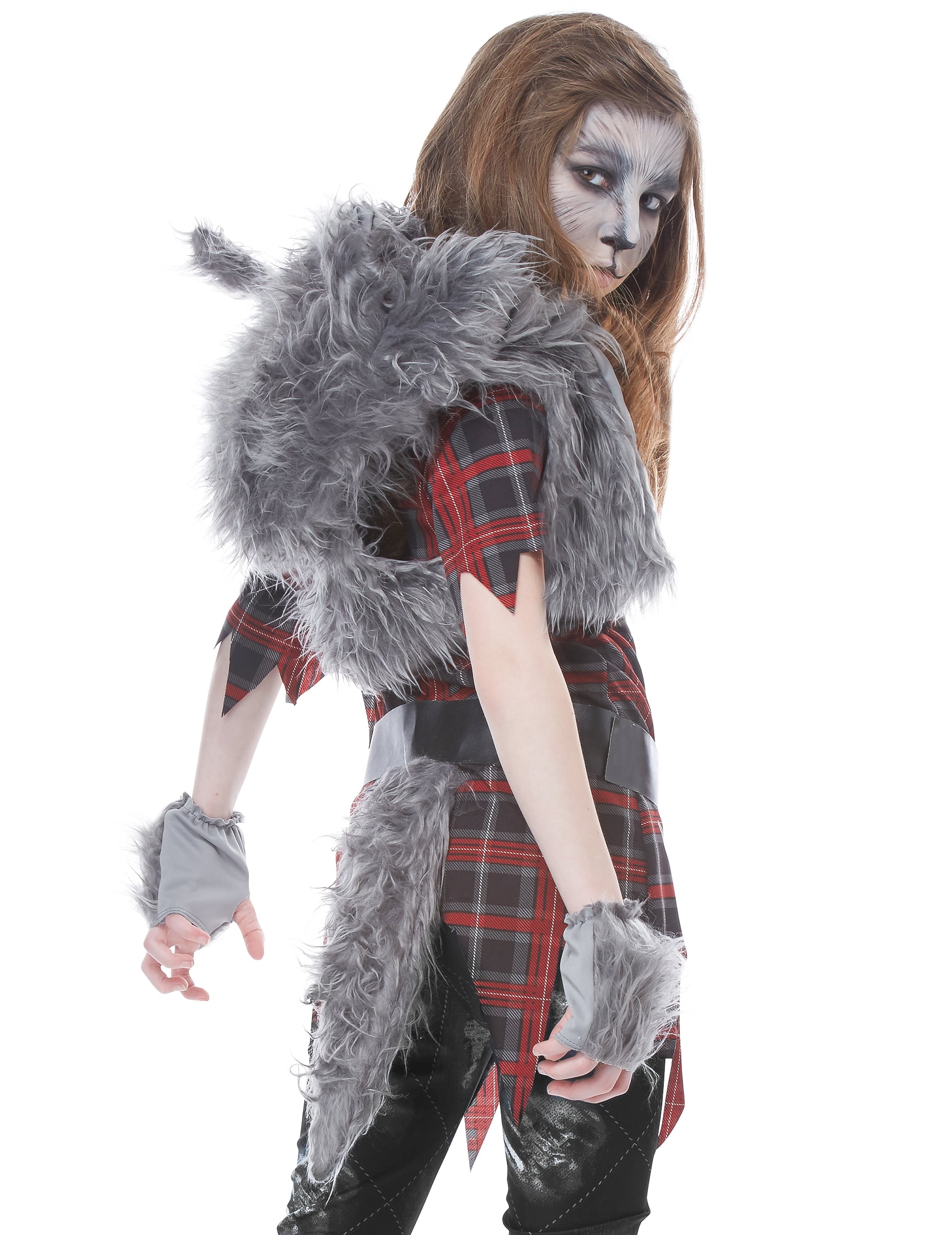 Vue de dos du déguisement loup garou luxe pour fille
