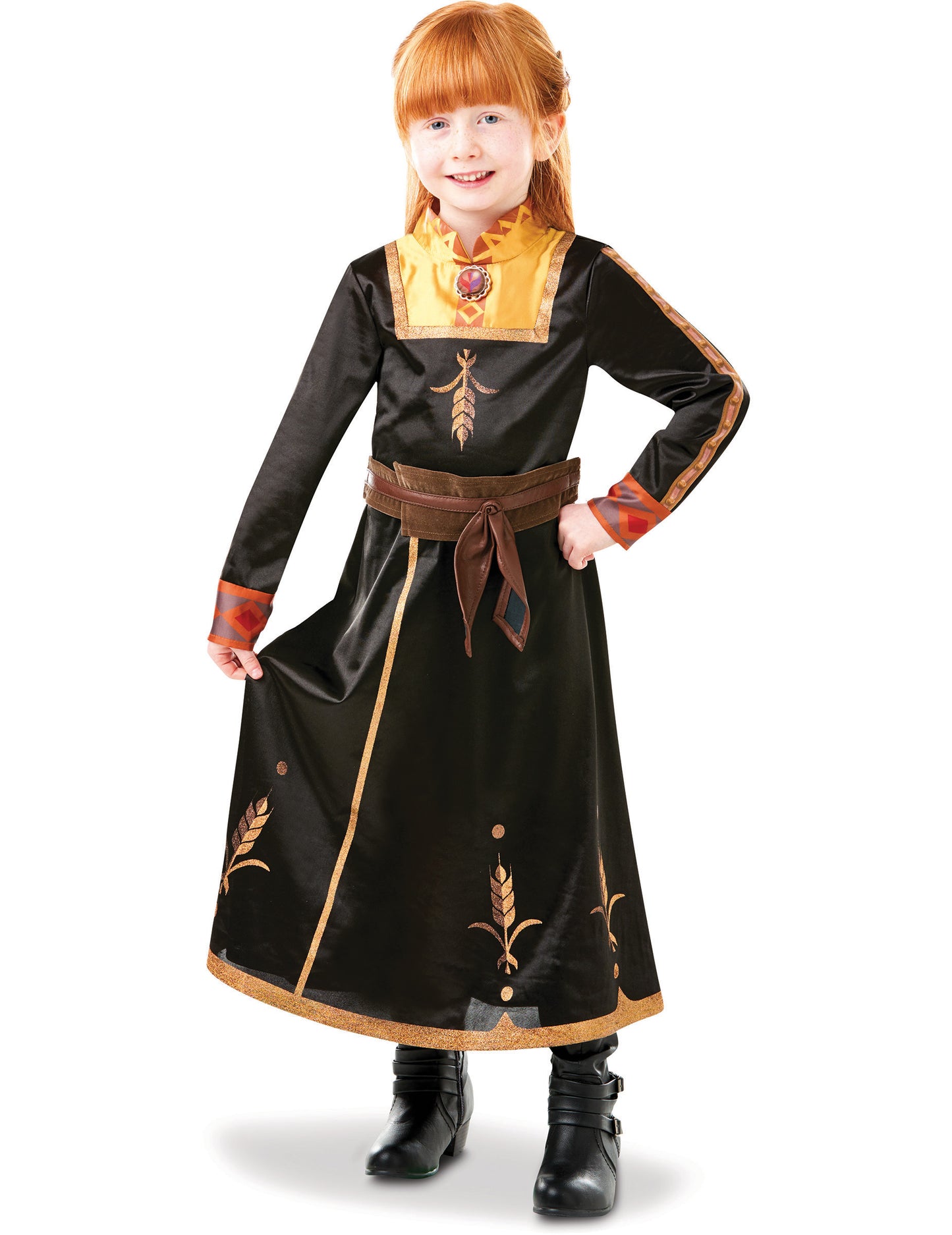 Vue de face sans la cape du déguisement luxe Anna La Reine des neiges 2