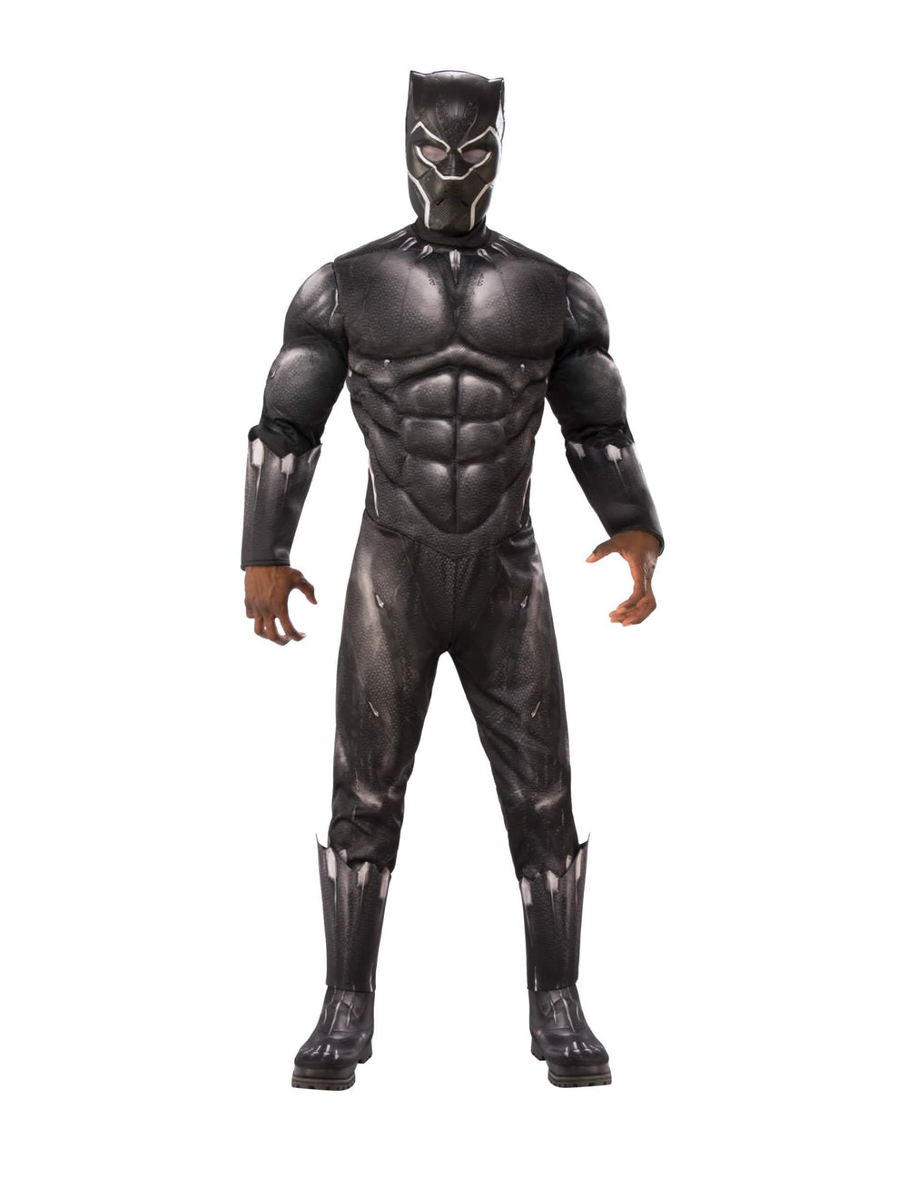 Disfraz de lujo Pantera Negra Los Vengadores para adulto negro con torso musculoso y máscara