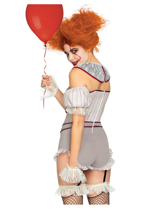 Vue de dos du déguisement luxe de clownette tueuse sexy