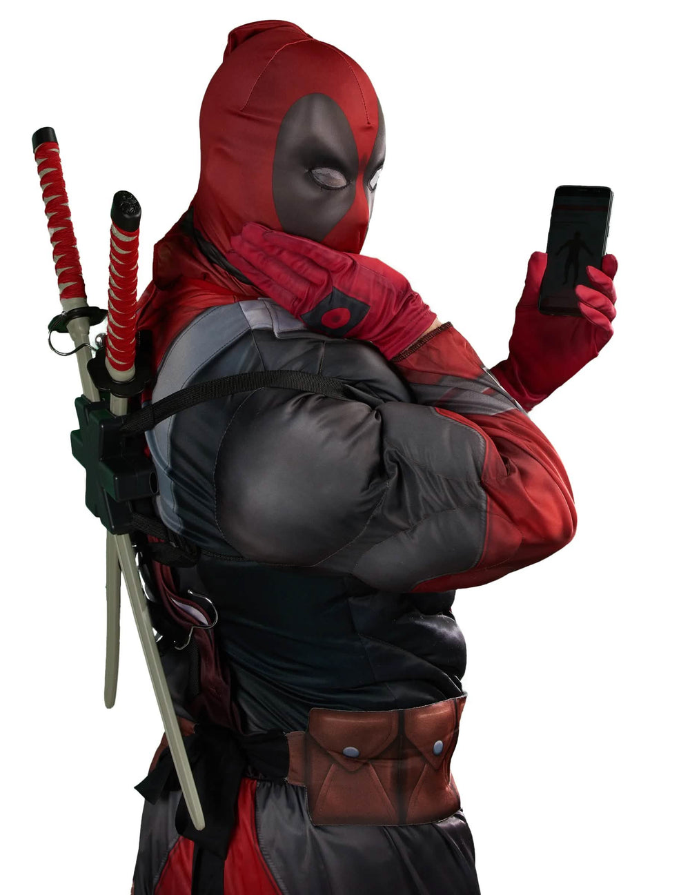 Vista de perfil con katanas del disfraz de de lujo Deadpool 2™