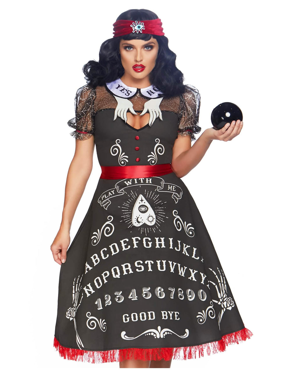 Disfraz de lujo de adivina para mujer negro y rojo con motivos de tablero de ouija