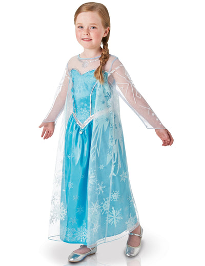 Déguisement luxe Elsa La Reine des Neiges pour enfant bleu avec cape et motifs flocons