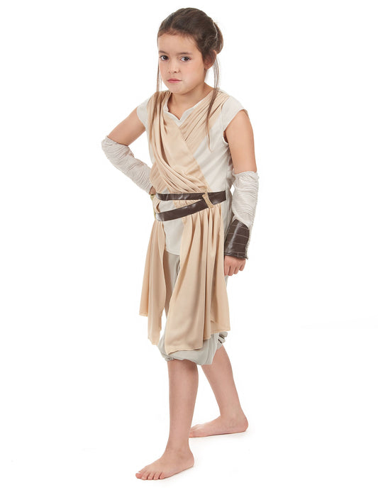 Déguisement luxe Rey Star Wars VII pour fille beige et blanc