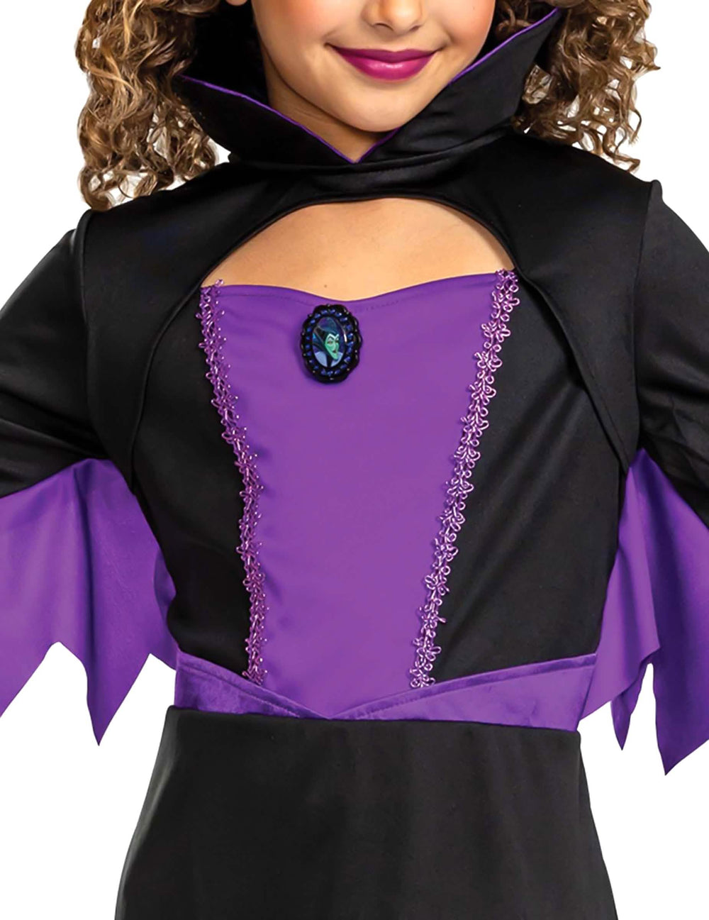 Détail du bustier et de la broche du déguisement Maléfique™ classique