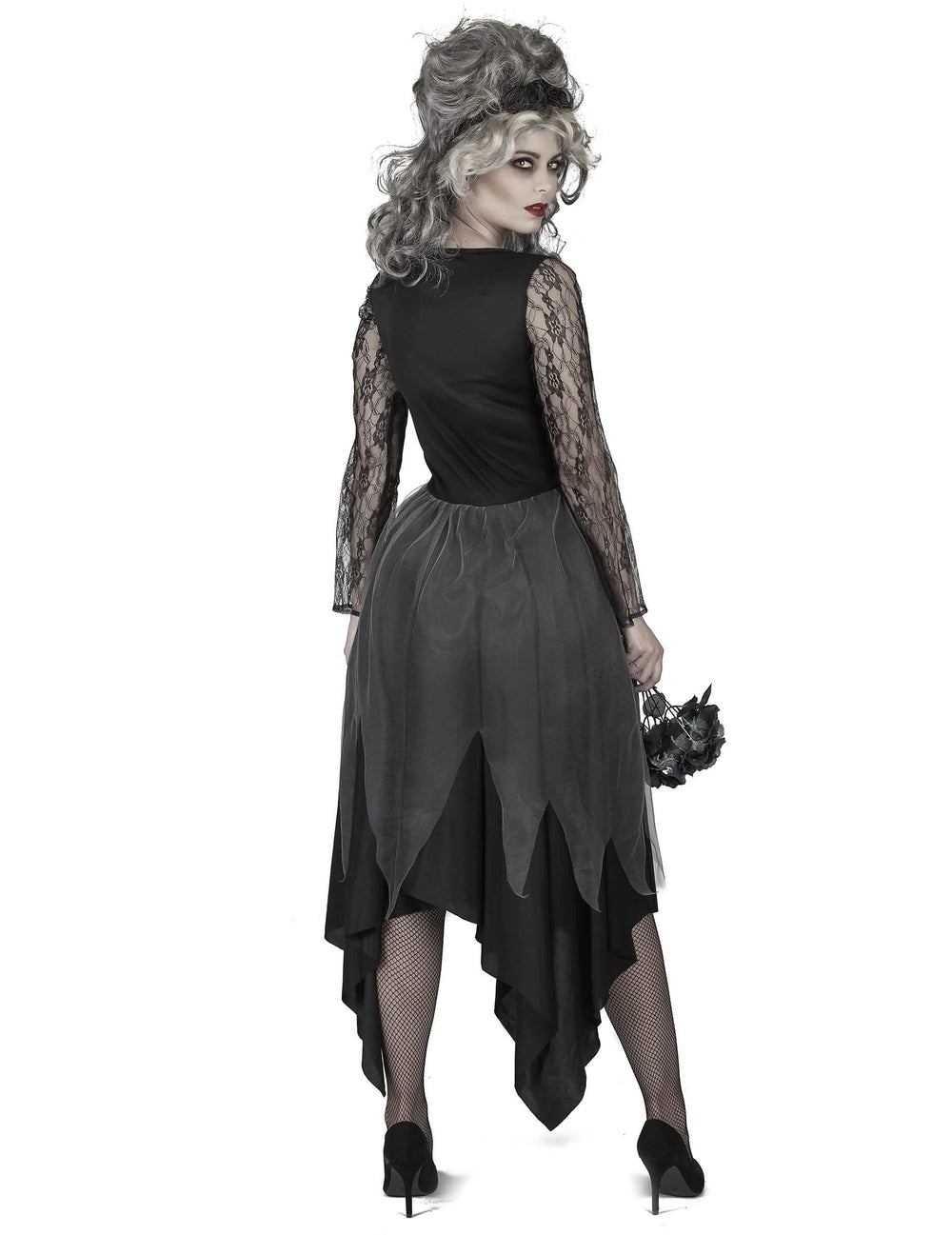 Vue de dos du déguisement mariée ténèbre dentelle
