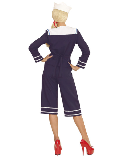 Vue de dos du déguisement de marin pin up pour femme