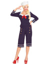 Déguisement de marin pin up pour femme bleu marine avec nœud rouge et chapeau