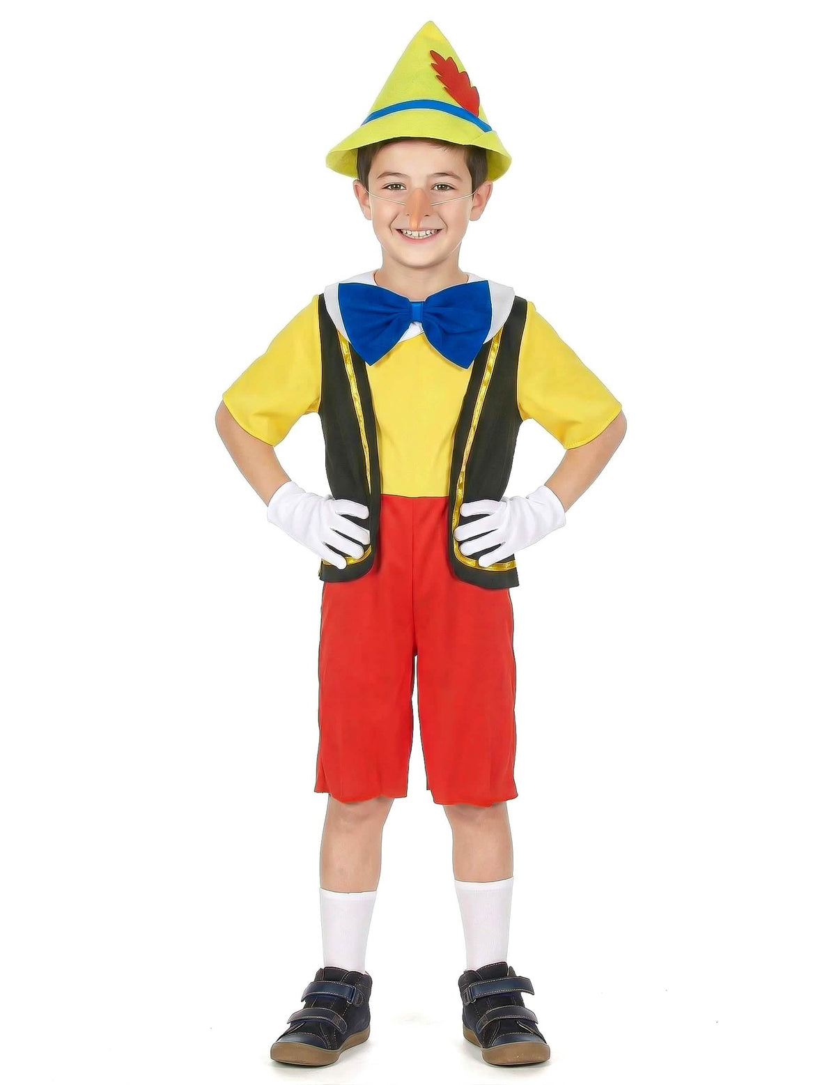 Vista de frente del disfraz de marioneta pequeño mentiroso para niño