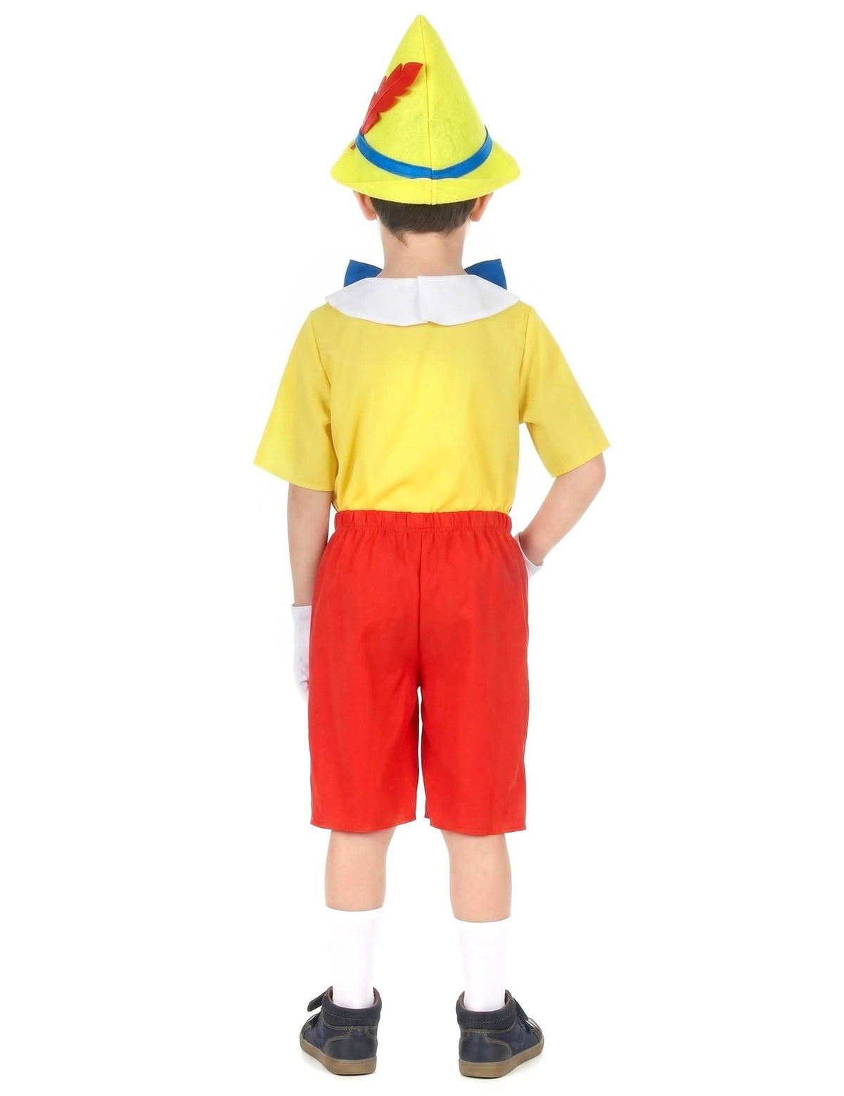 Vista trasera del disfraz de marioneta pequeño mentiroso para niño