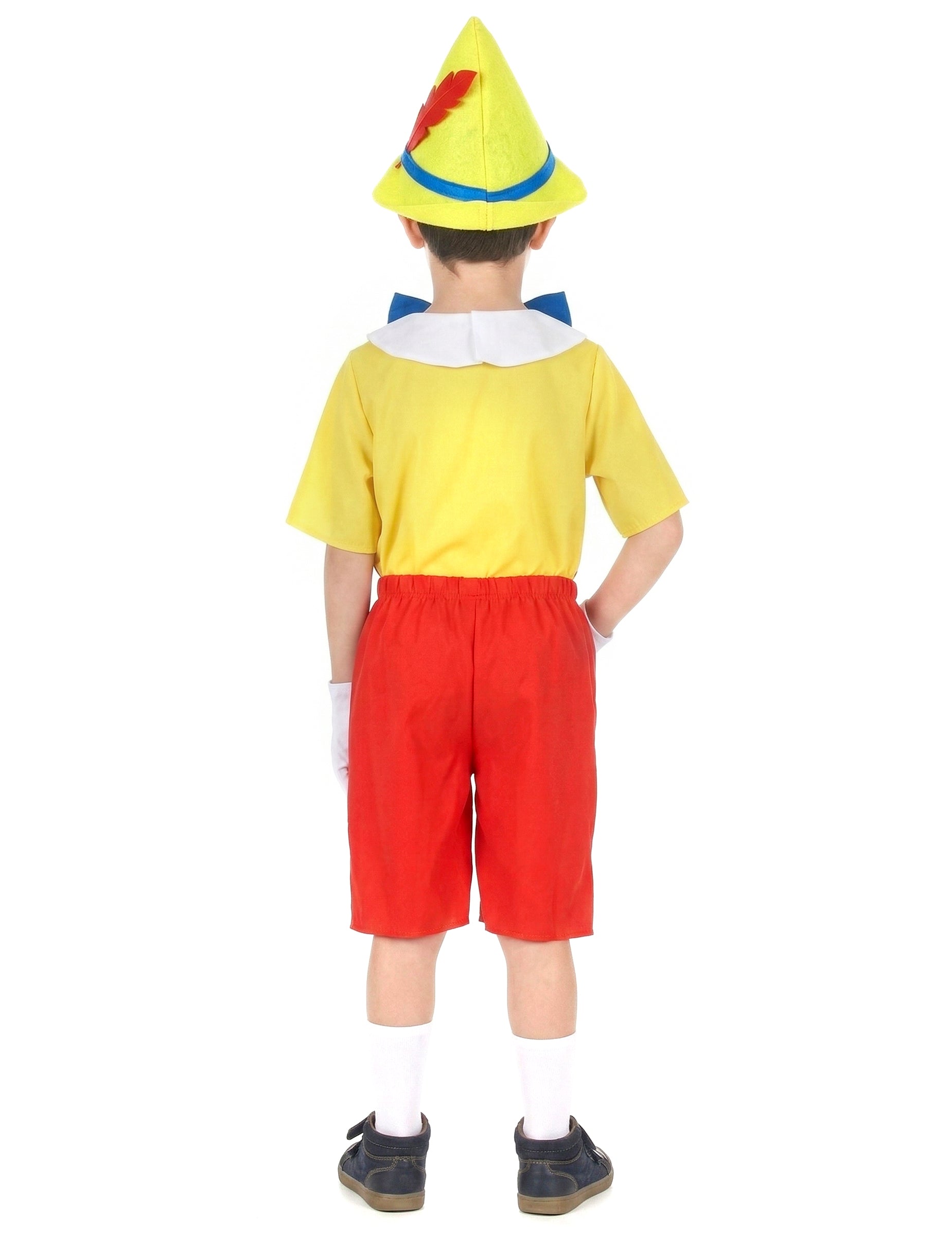 Vue de dos du déguisement de marionnette petit menteur pour garçon