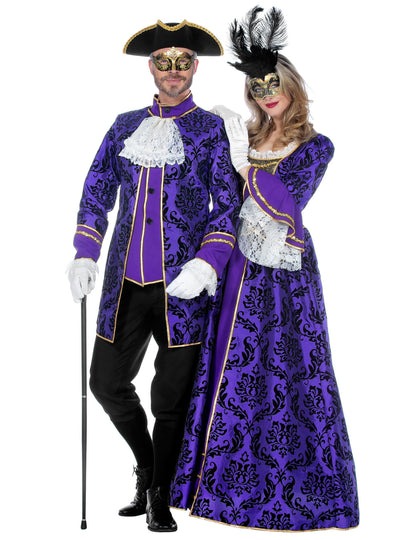 Traje de marqués barroco morado de lujo para hombre