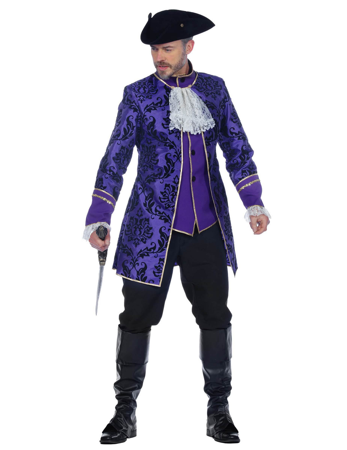 Traje de marqués barroco morado de lujo para hombre
