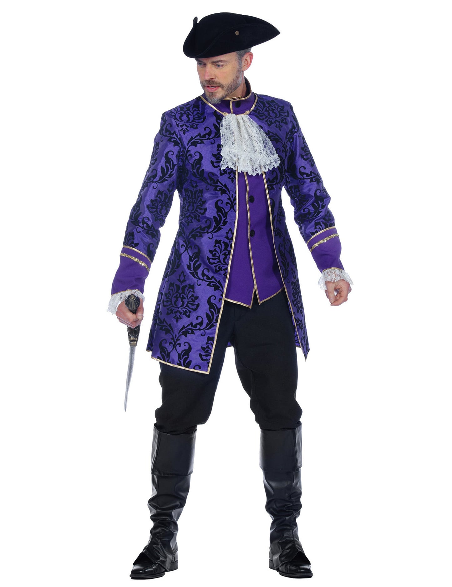 Traje de marqués barroco morado de lujo para hombre