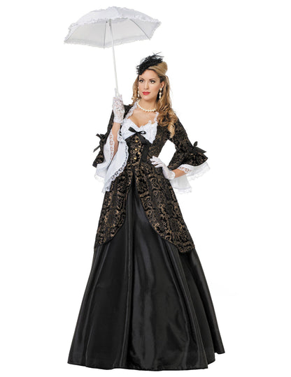 Disfraz de marquesa negro y dorado para mujer