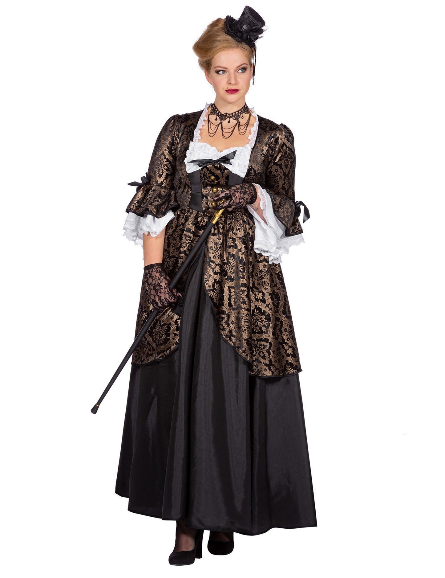Disfraz de marquesa negro y dorado para mujer