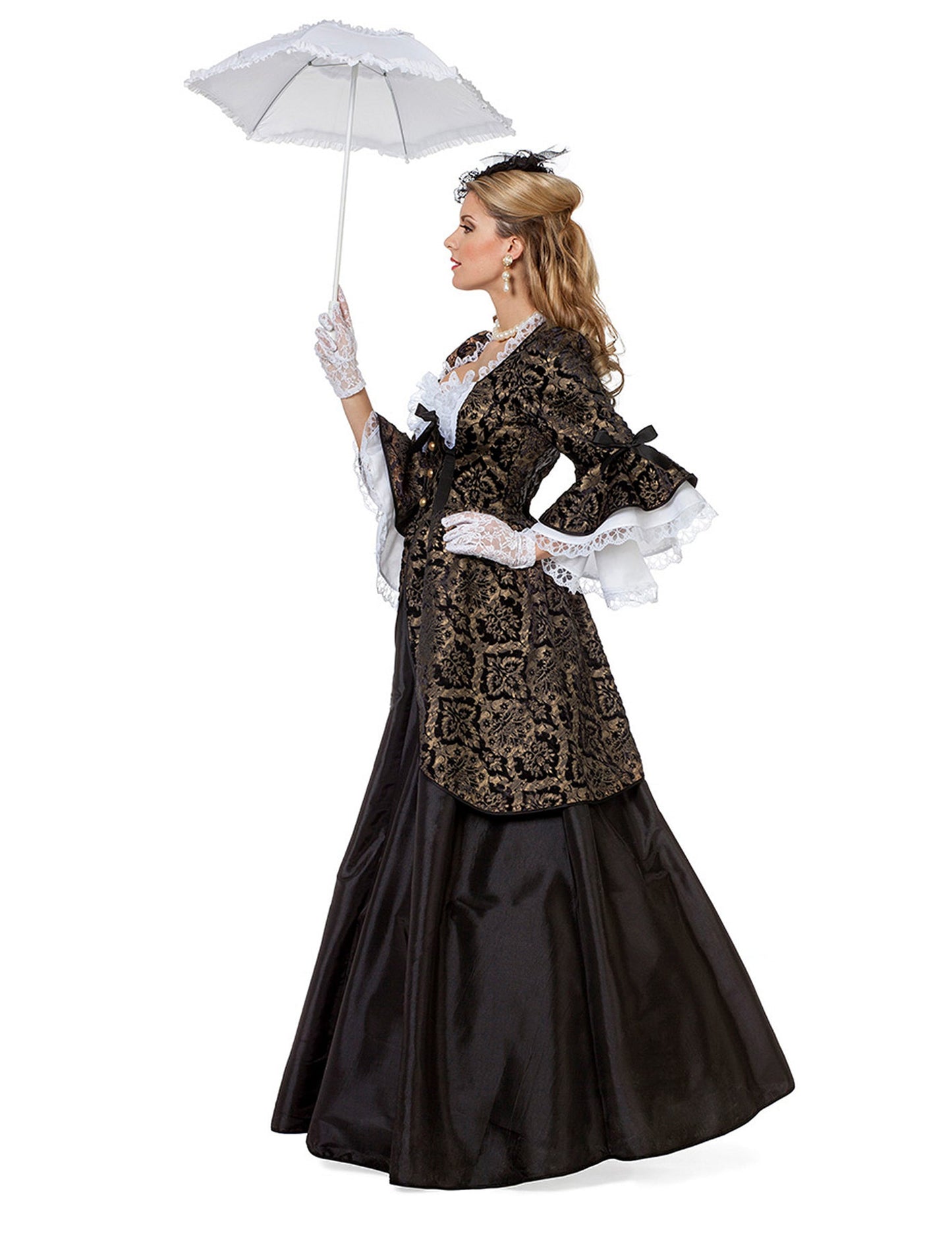 Disfraz de marquesa negro y dorado para mujer