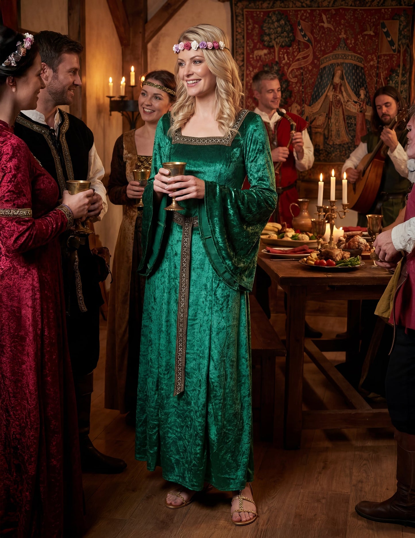 Disfraz medieval verde para mujer