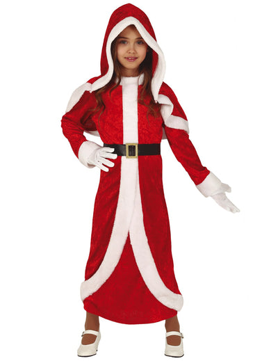 Déguisement de mère Noël pour fille rouge et blanc avec robe longue à capuche