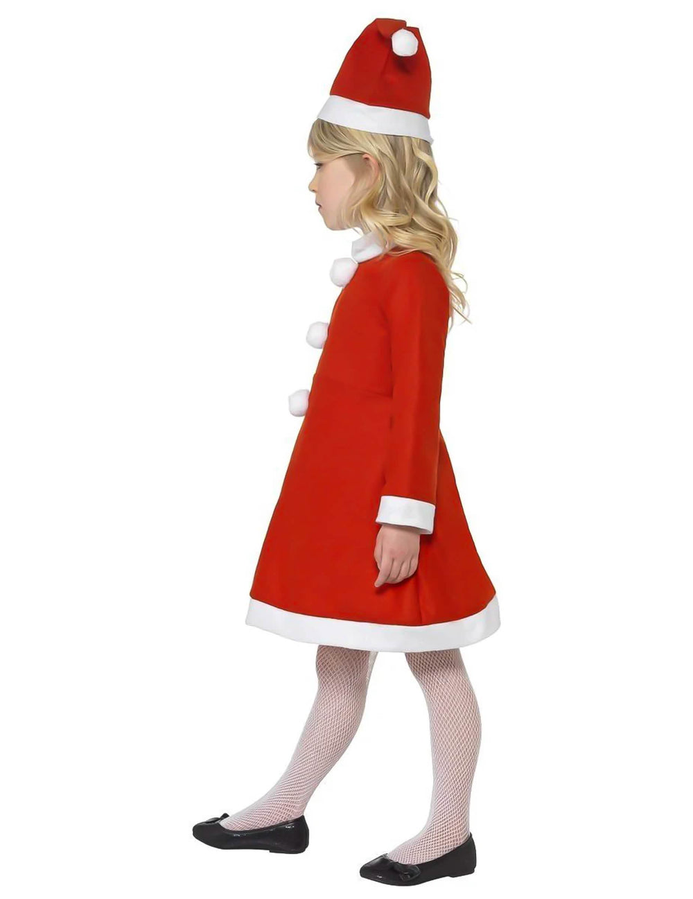 Disfraz mamá noel vestido pompones para niña rojo y blanco