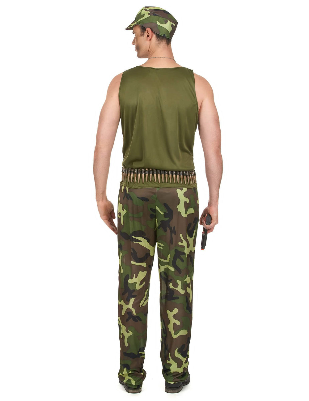 Vista trasera del disfraz militar para hombre