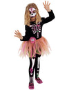 Déguisement Miss Dia de los Muertos pour fille noir et rose avec masque et collants