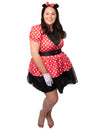 Déguisement Miss Mouse pour femme rouge à pois blancs et noir avec serre-tête