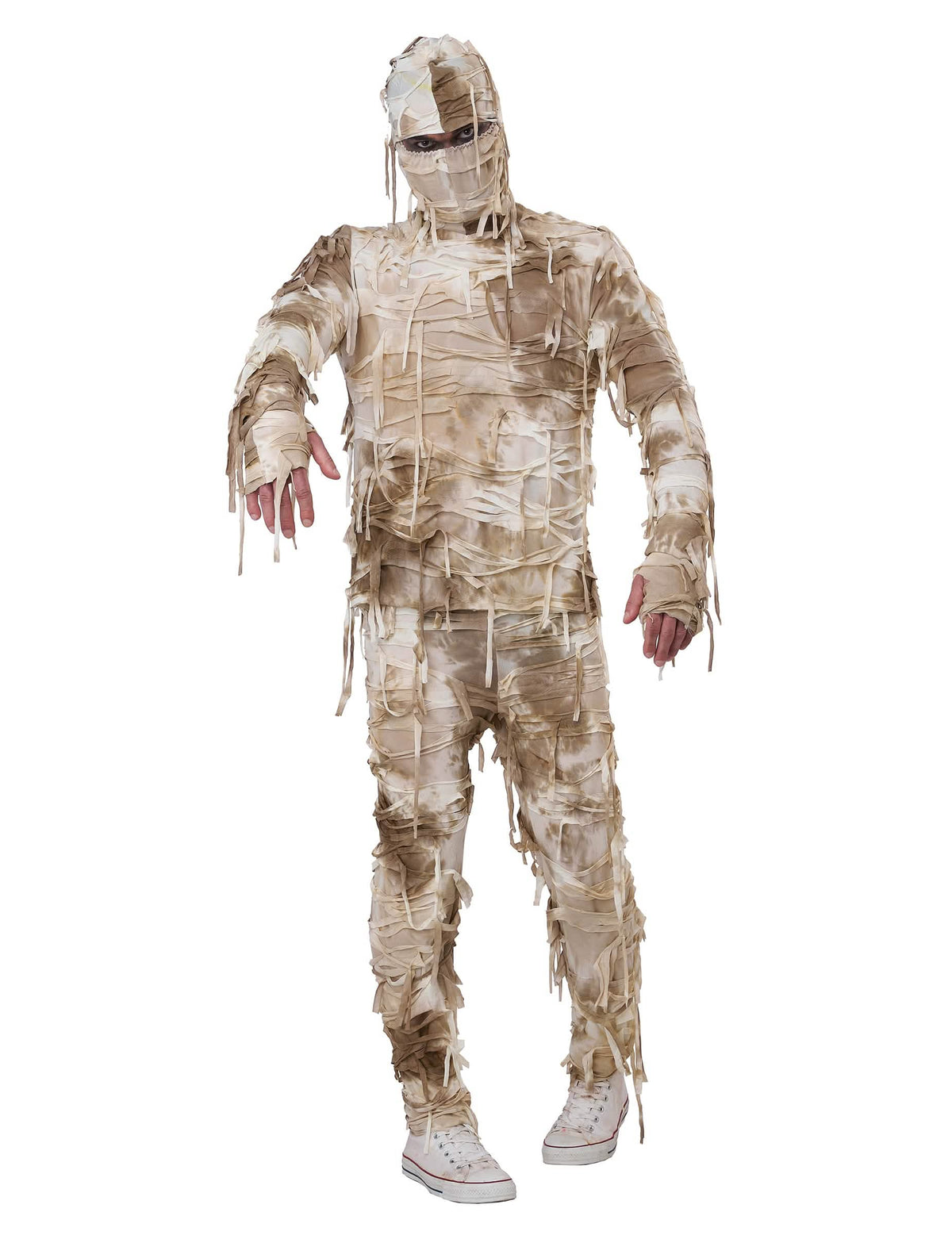 Disfraz de momia para hombre beige con efecto envejecido y vendas