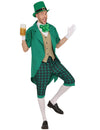 Déguisement Mr Saint Patrick pour homme vert avec pantalon à carreaux et chapeau haut de forme