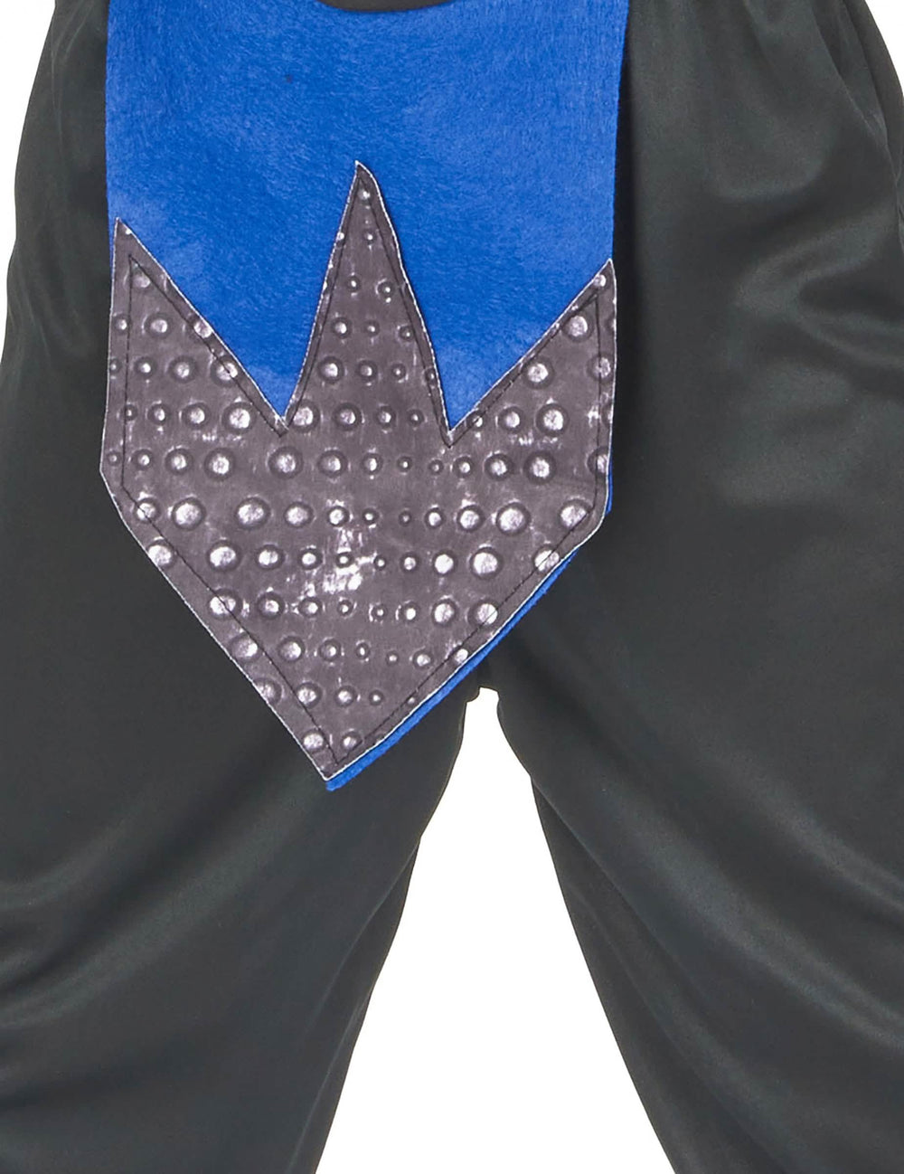 Detalle del tabardo azul y gris del disfraz ninja