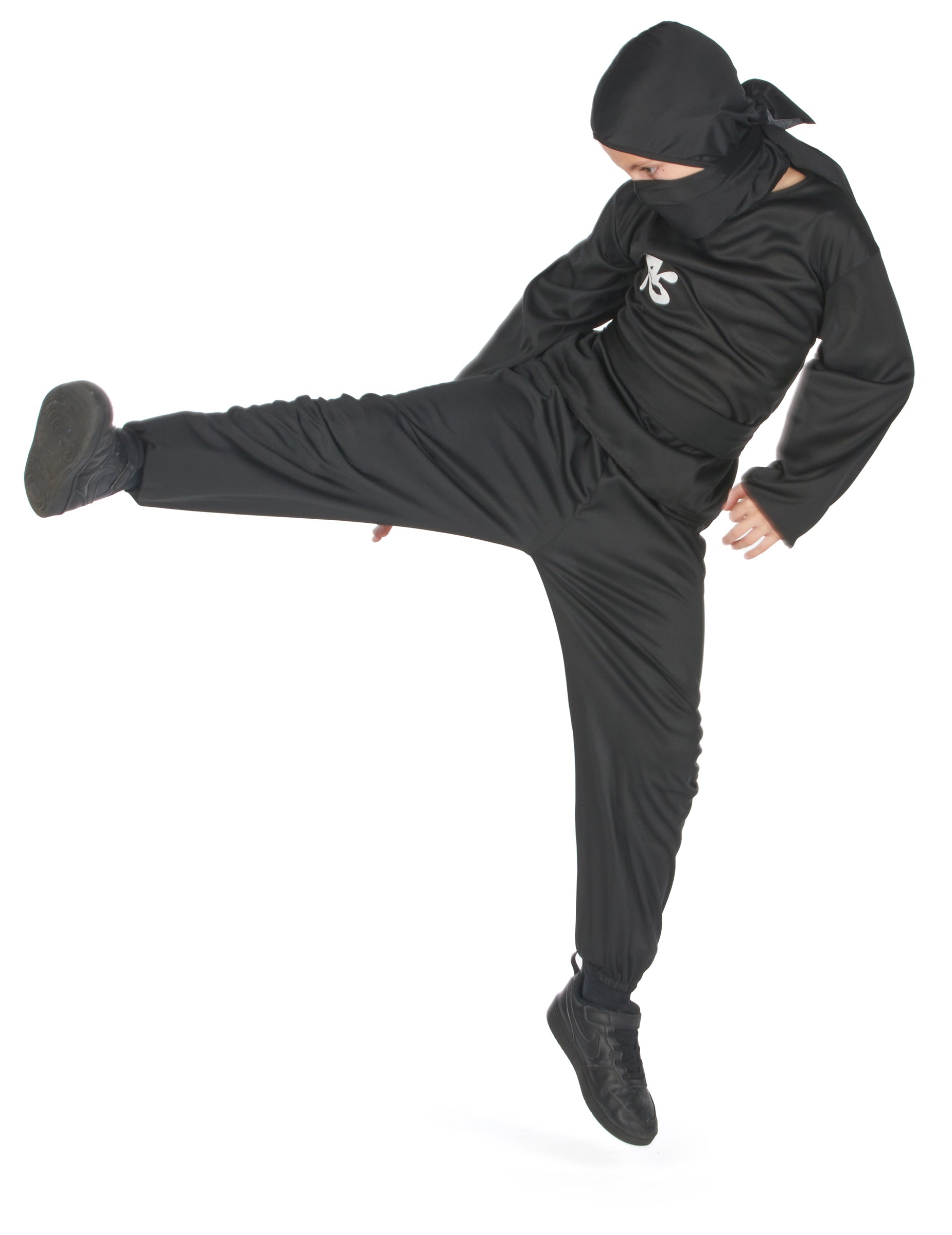 Vue de profil en action du déguisement ninja commando