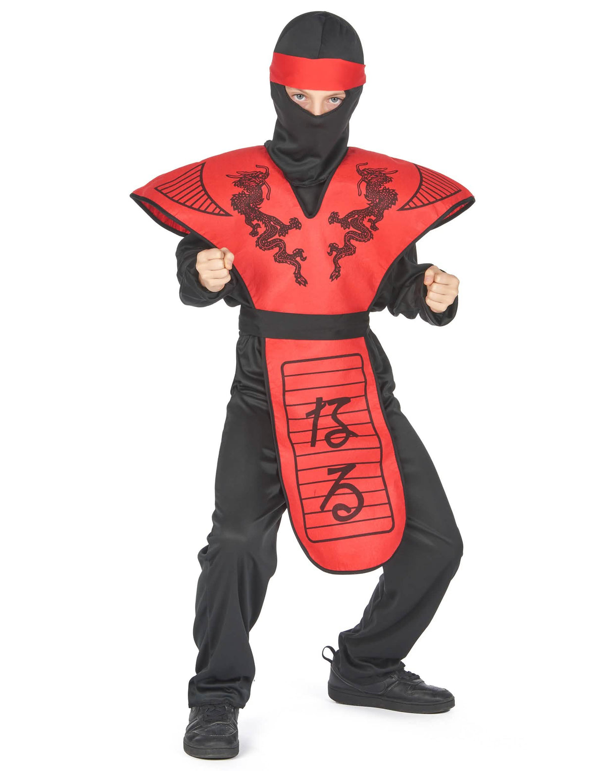 Disfraz ninja dragón rojo para niño negro y rojo con capucha