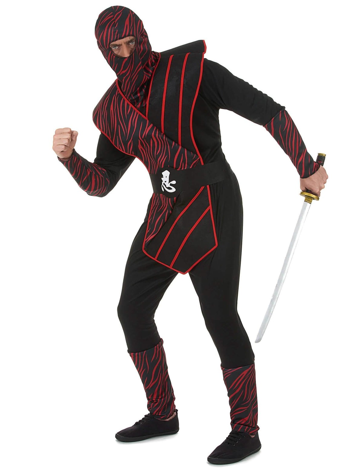 Vista con sable del disfraz ninja fauve para hombre