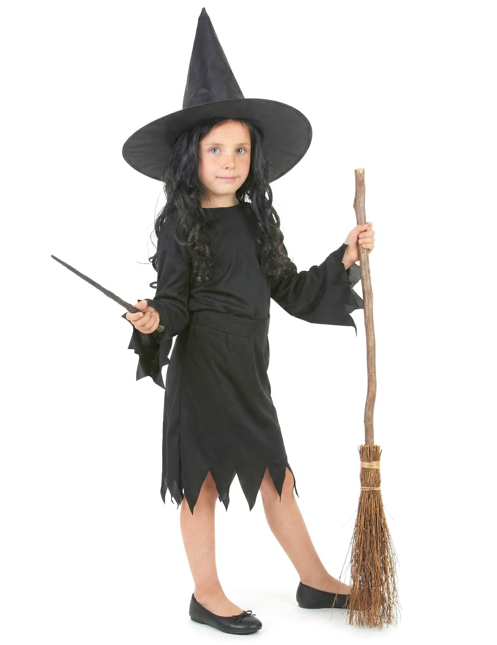 Disfraz de bruja de halloween para niña negro con sombrero puntiagudo