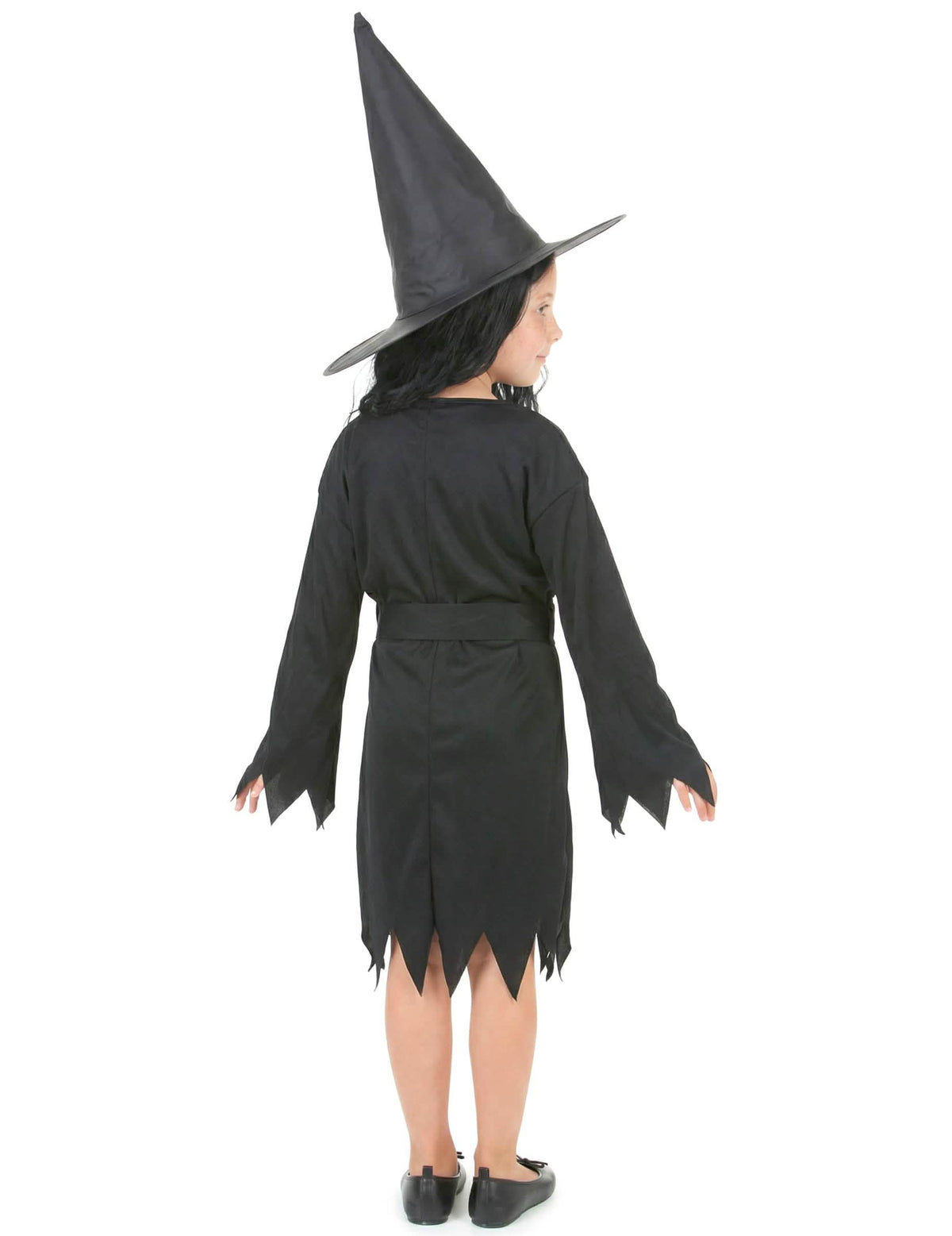 Vista trasera del disfraz de bruja halloween para niña