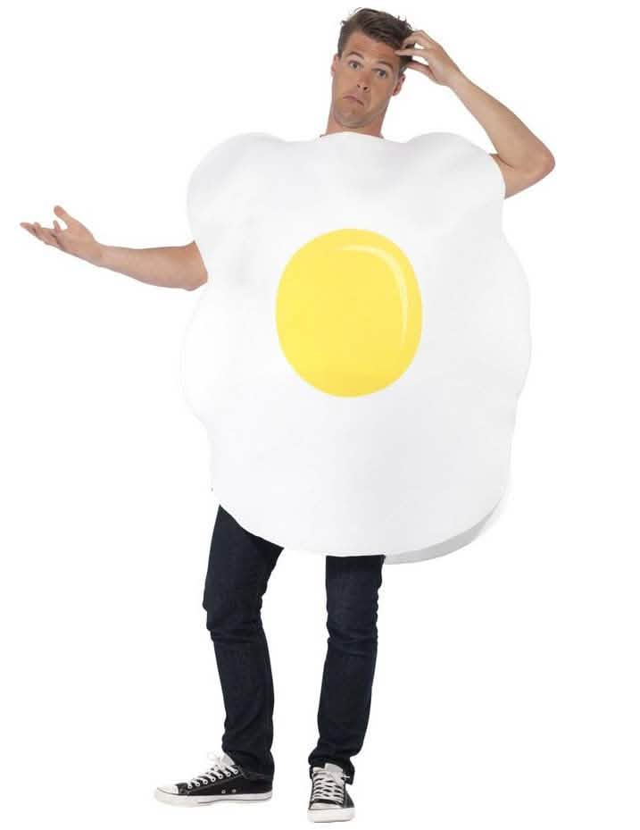 Disfraz de huevo frito para adulto blanco y amarillo