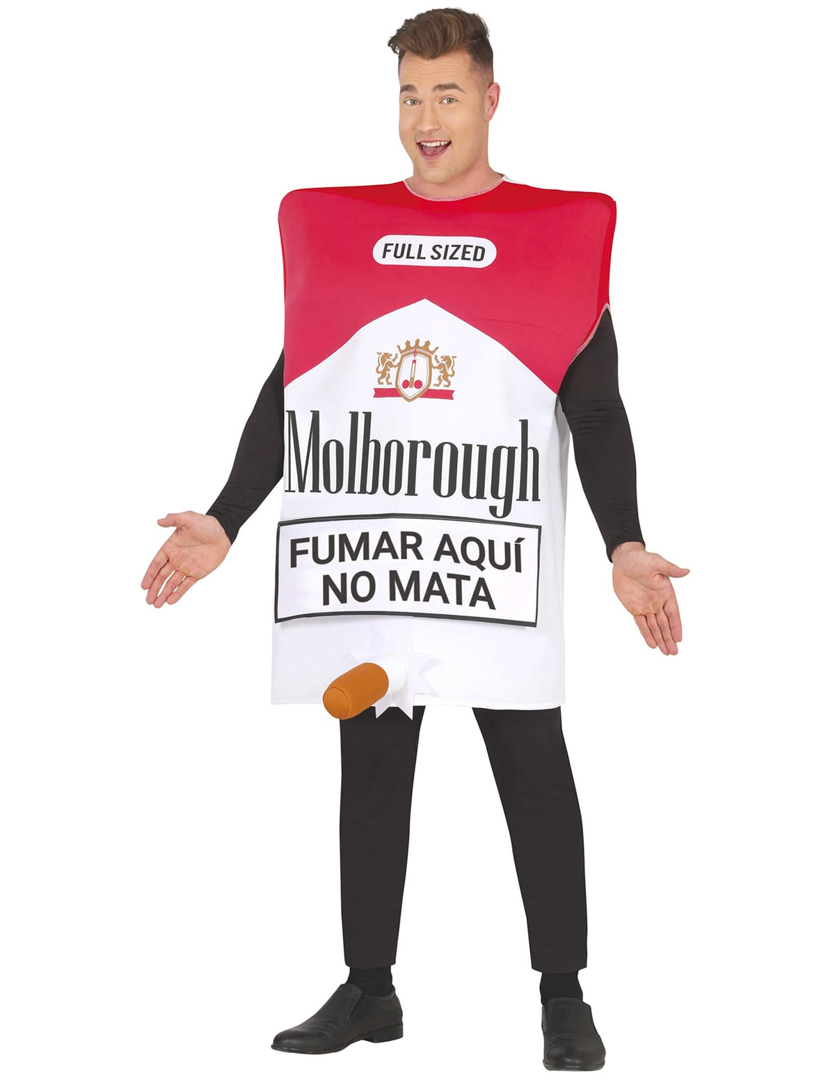 Déguisement paquet de cigarette humoristique pour adulte rouge et blanc avec cigarette en relief
