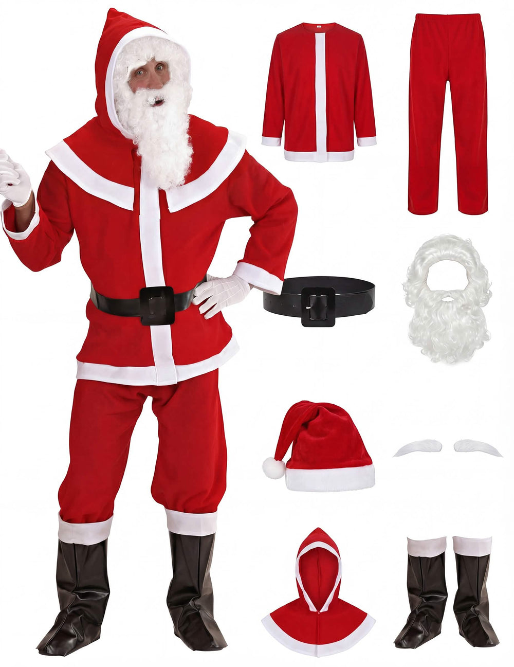 Vista frontal del disfraz de papá noel para hombre