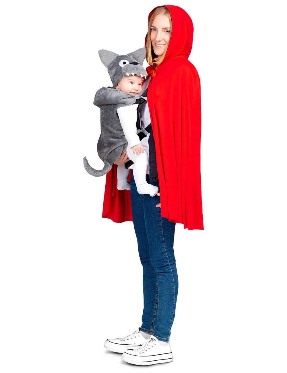 Déguisement Petit Chaperon Rouge et Loup porte bébé pour femme et bébé rouge et gris