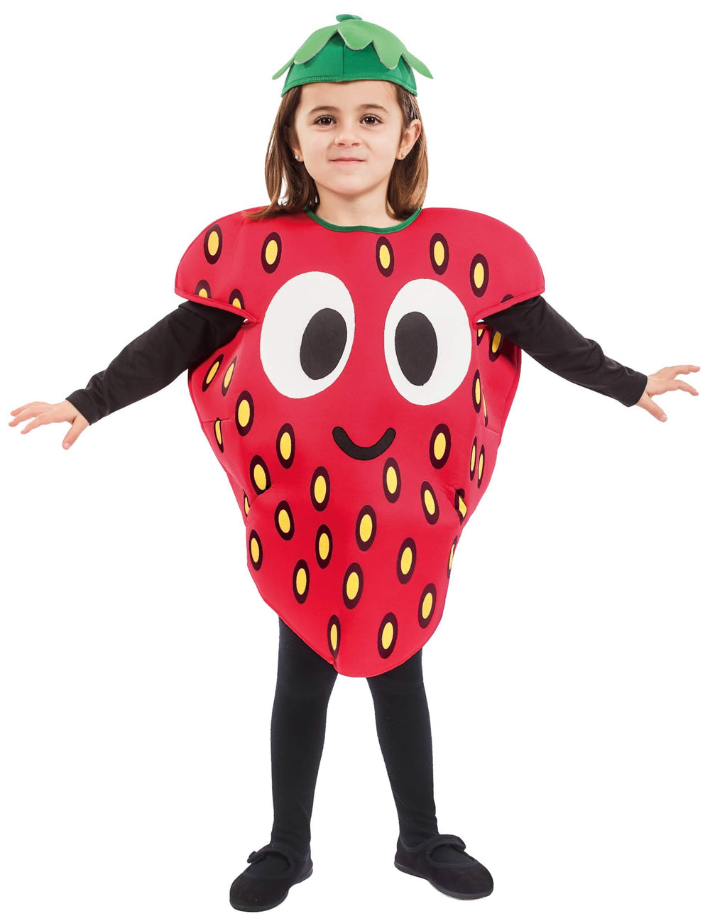 Disfraz de pequeña fresa para niño rojo con cara y sombrero verde