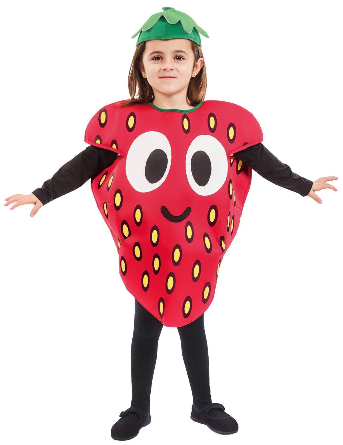 Disfraz de pequeña fresa para niño rojo con cara y sombrero verde