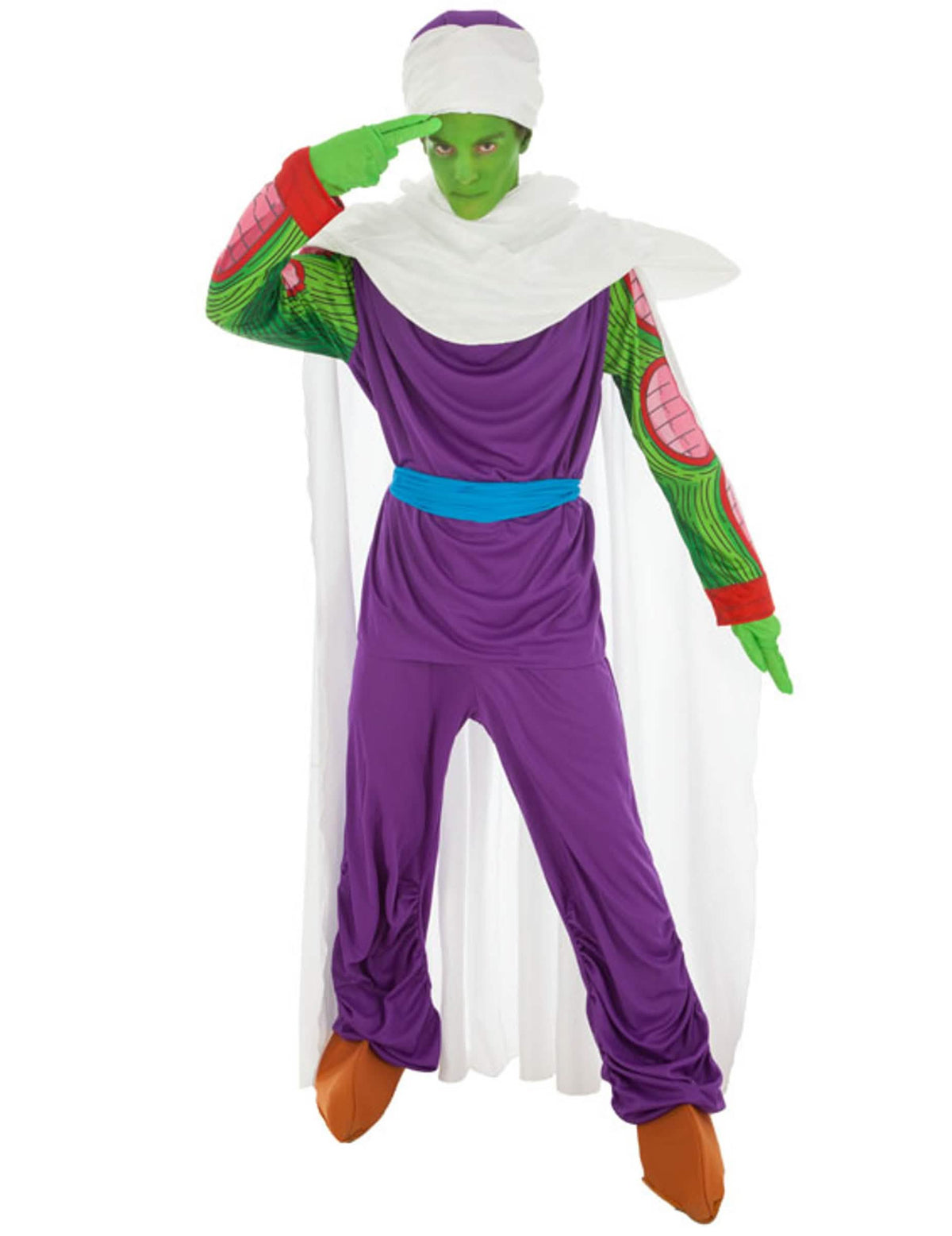 Disfraz Piccolo Dragon Ball™ para adulto violeta y verde con capa blanca