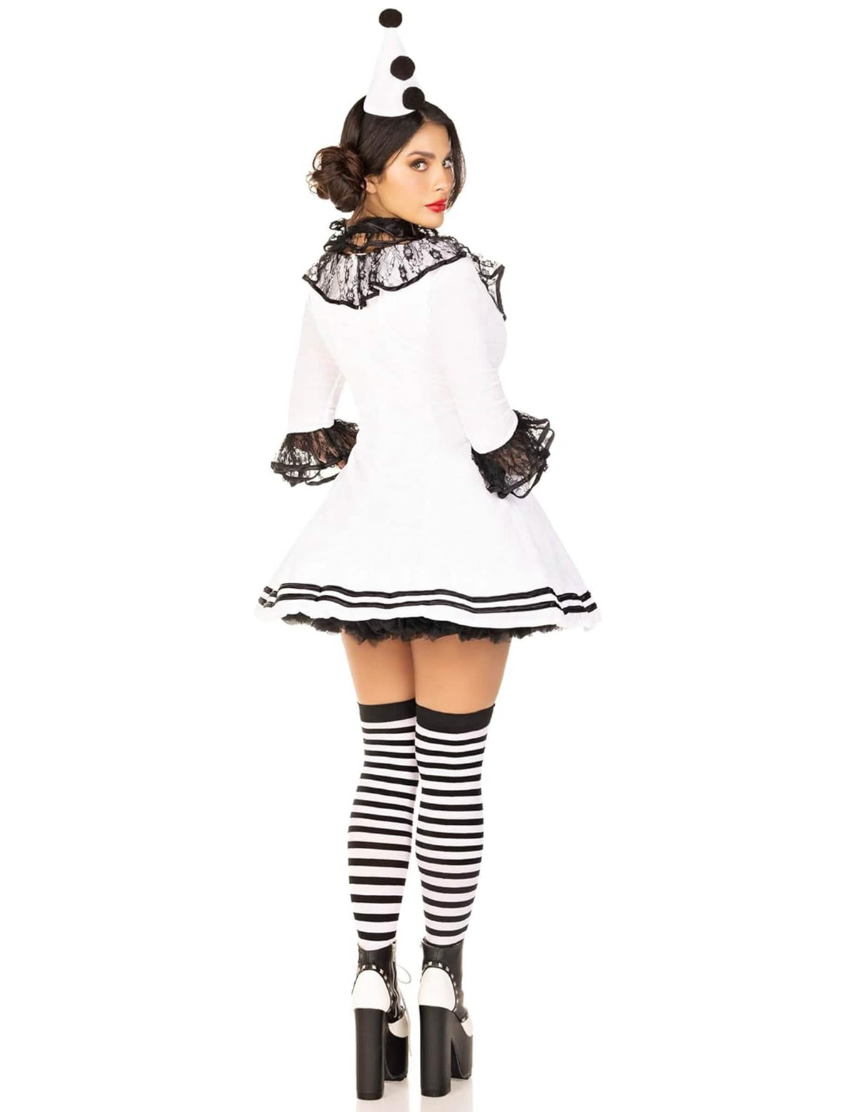 Vista trasera del disfraz pierrot blanco sexy