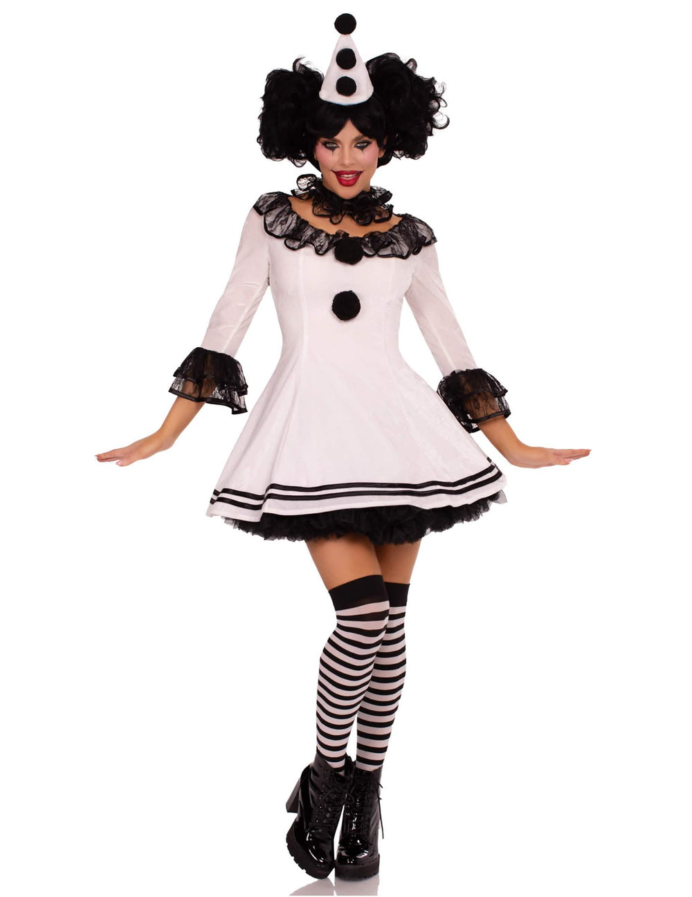 Vista general del disfraz de pierrot sexy para mujer