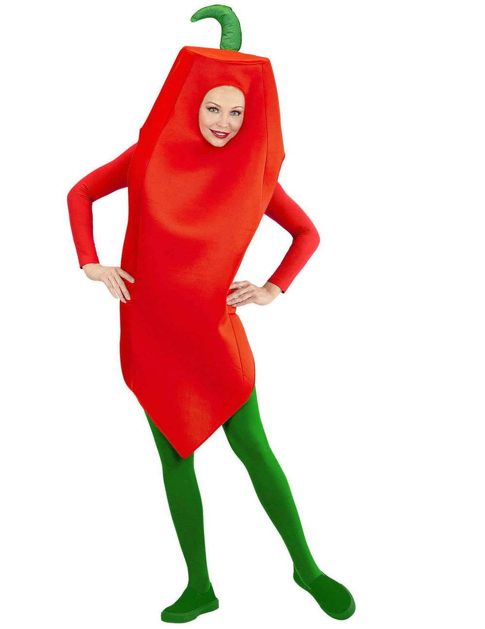 Disfraz de pimiento para adulto rojo con tallo verde