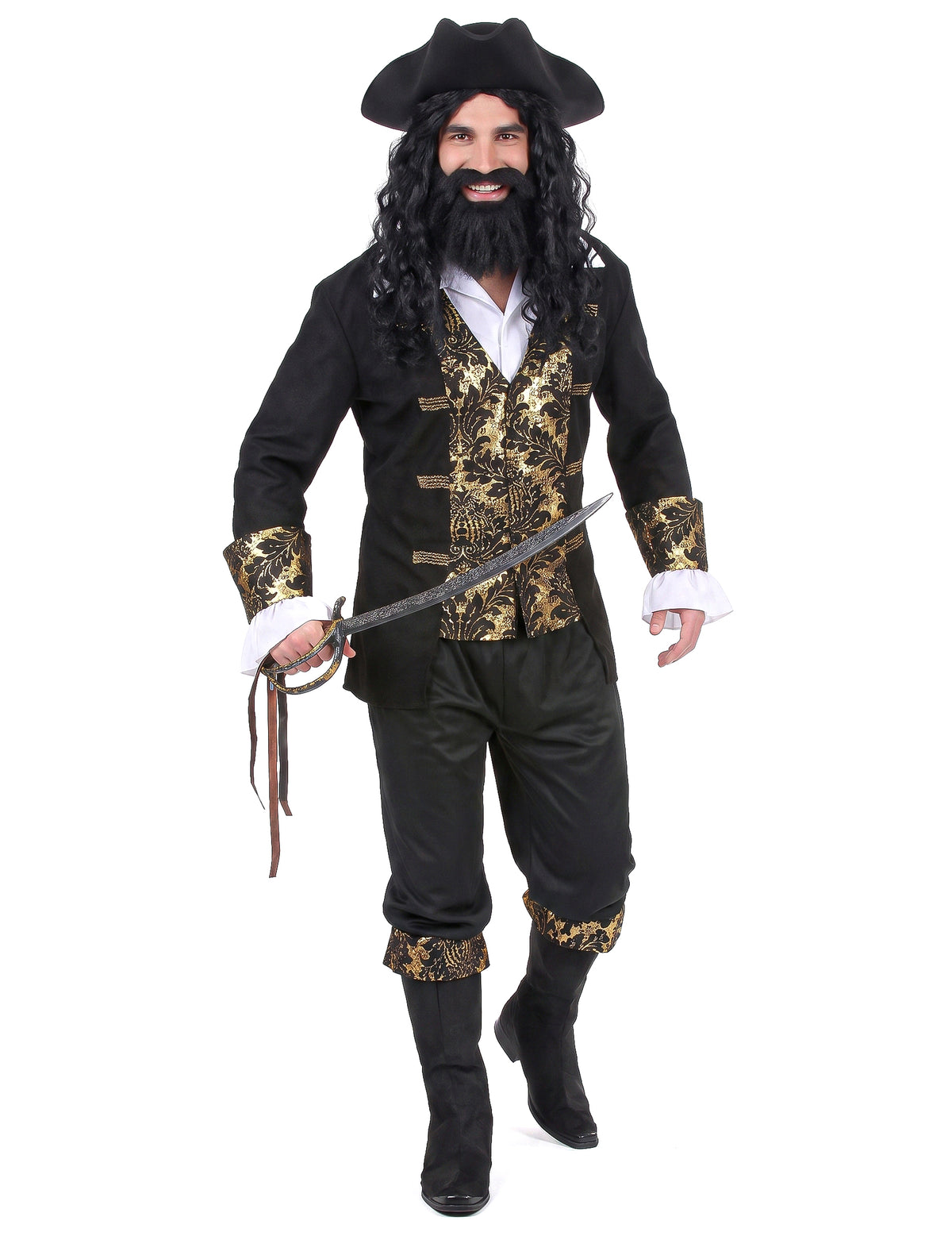 Disfraz de pirata hombre negro y dorado
