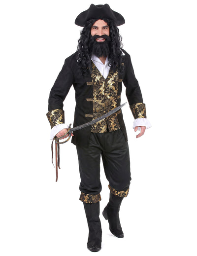 Disfraz de pirata hombre negro y dorado
